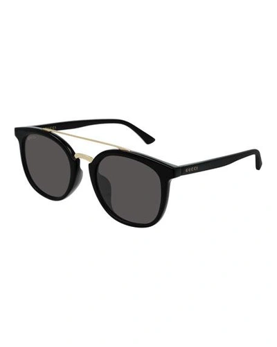 Shop Gucci Men's Gg0403sa001m Round Keyhole Sunglasses In Black