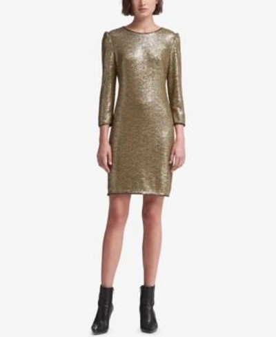Shop Dkny Long-sleeve Sequin Dress, Created For Macy's In Gold