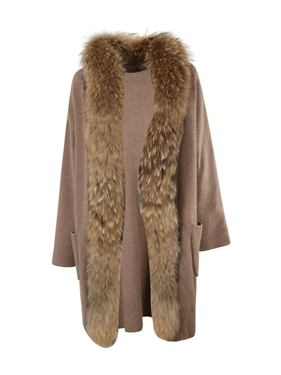 Shop Rizal Fur Oversized Coat In Brown