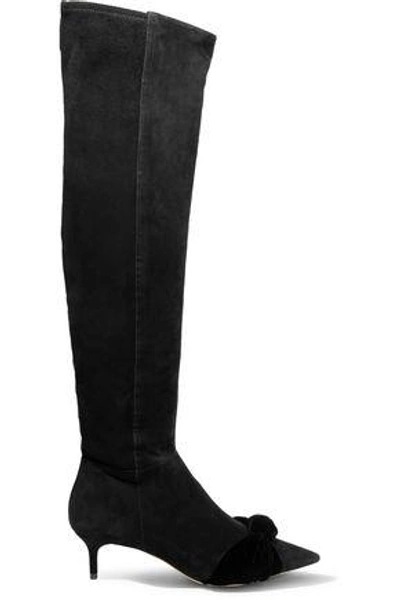 Shop Alexandre Birman Michele Knotted Suede Over-the-knee Boots In Black