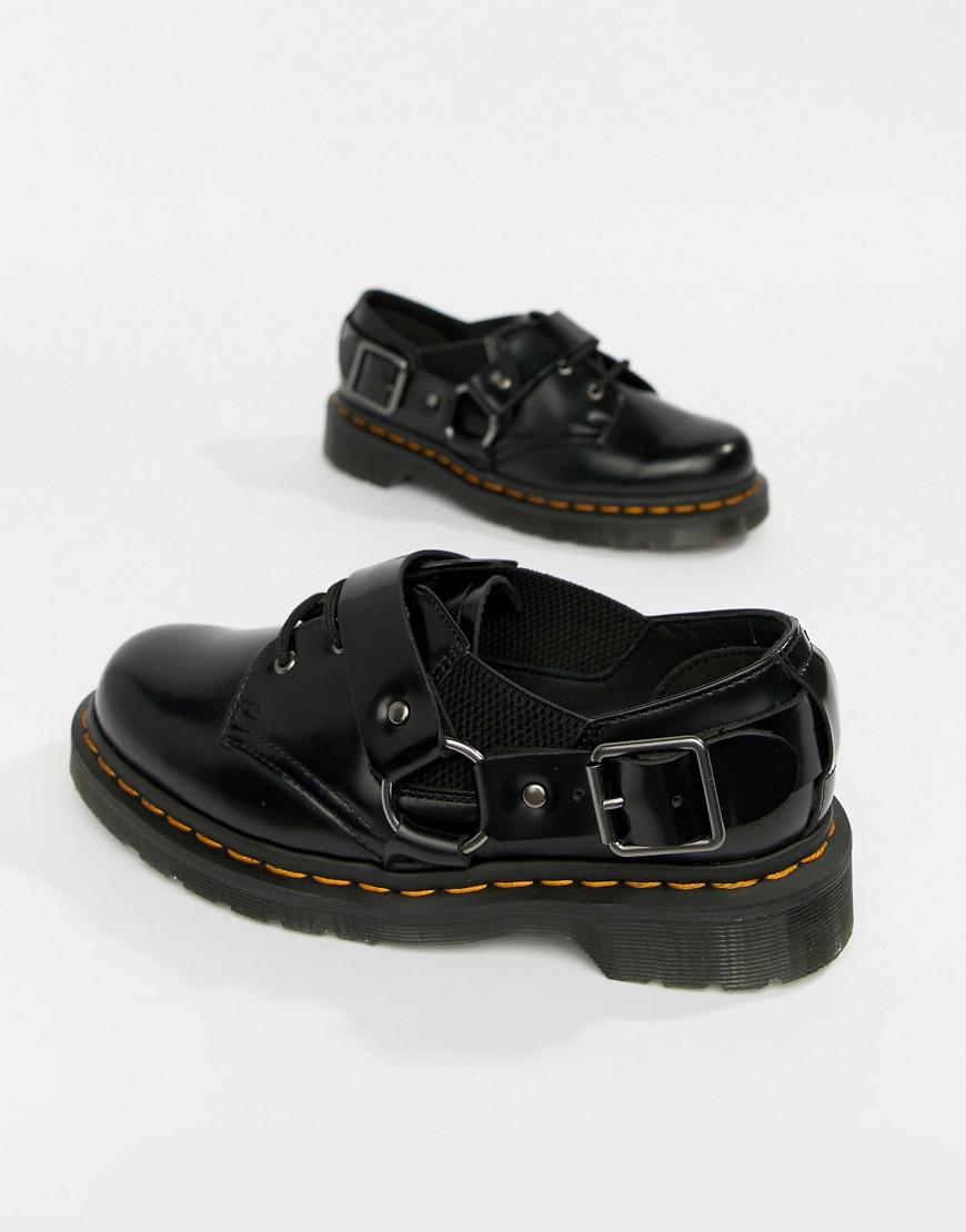 dr martens fulmar black leather harness flat shoes
