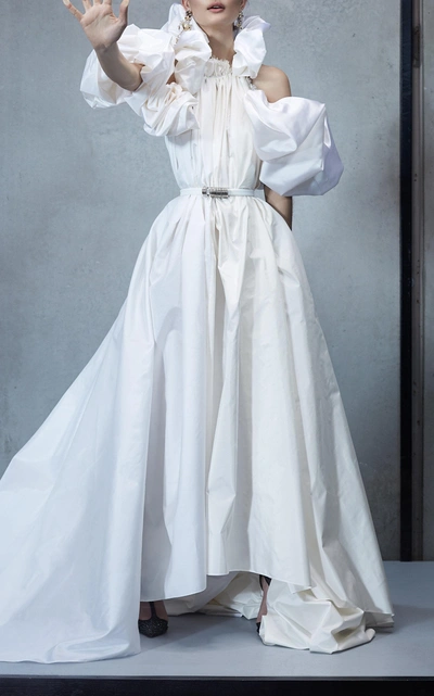 Shop Maticevski Hyacinth Ruched Silk Gown In White
