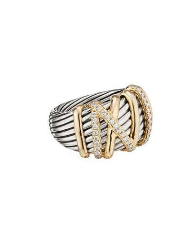 Shop David Yurman Helena Ring W/ Diamonds & 18k Gold In White/silver