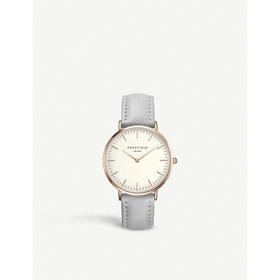 Shop Rosefield B-w-gr-b9 The Bowery Stainless Steel Leather Strap Watch In Silver