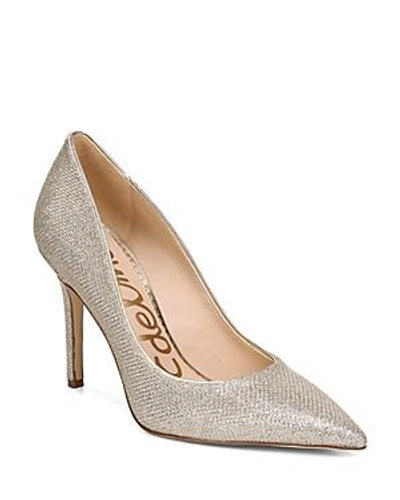 Shop Sam Edelman Women's Hazel Pointed Toe High-heel Pumps In Light Gold Glitter Leather