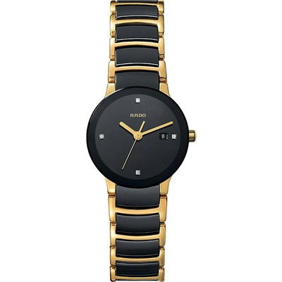 Shop Rado Womens Gold/black R30930712 Centrix Gold And Black Ceramic Watch