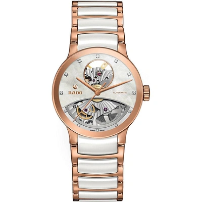Shop Rado Men's R30248902 Centrix Rose Gold And Mother-of-pearl Open Heart Watch