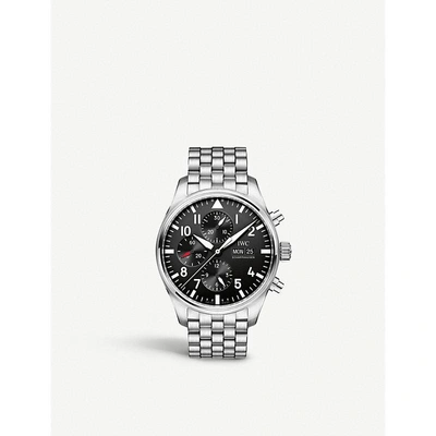 Shop Iwc Schaffhausen Iw377710 Pilot's Stainless Steel Watch In Silver/black