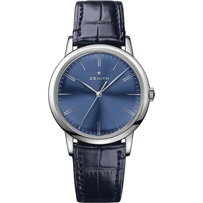 Shop Zenith 03.2290.679/51.c700 Elite Classic Stainless Steel And Leather Watch In Silver / Blue