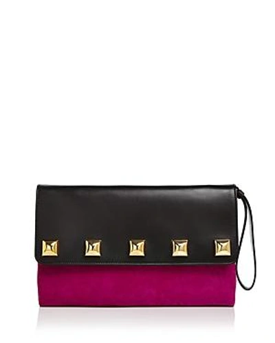 Shop Marc Jacobs Studded Suede & Leather Clutch In Berry/gold
