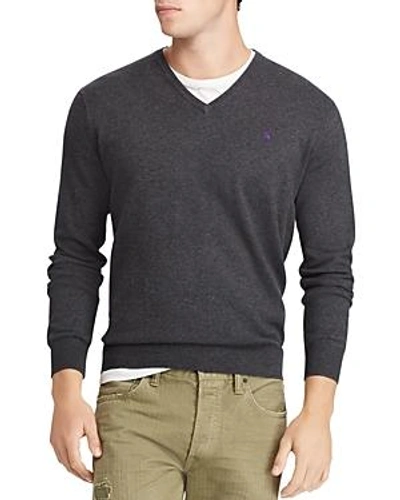 Shop Polo Ralph Lauren V-neck Cotton Sweater In Heather Gray