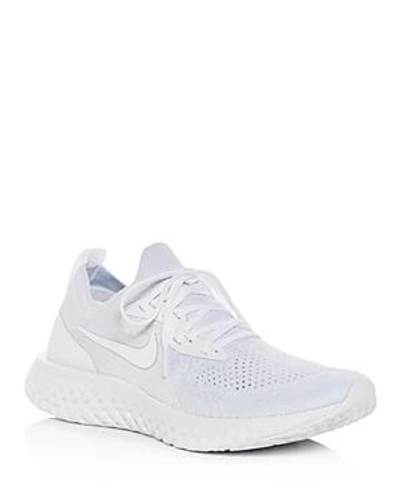 Shop Nike Women's Epic React Flyknit Lace-up Sneakers In True White/white Pure Platinum