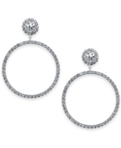 Shop Kate Spade New York Silver-tone Crystal Door Knocker Drop Hoop Earrings In Clear