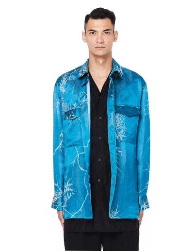 Shop Haider Ackermann Blue Silk Shirt In White