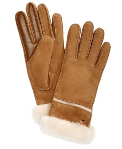 Shop Ugg Stitched Slim Tech Gloves In Chestnut