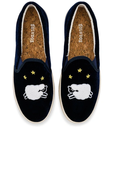 Shop Soludos Velvet Sheep Sneaker In Navy. In Midnight Blue