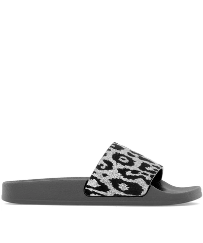 Shop Balmain Leopard Print Slides In Silver