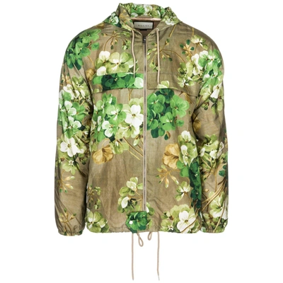 Shop Gucci Floral Print Windbreaker In Green