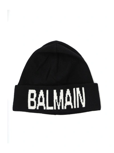Shop Balmain Logo Print Beanie In Black