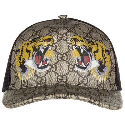 Shop Gucci Gg Supreme Tiger Cap In Beige