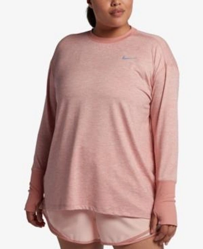 Shop Nike Plus Size Element Running Top In Rust Pink/heather