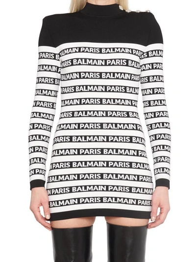 Shop Balmain Logo Print Mini Dress In Multi