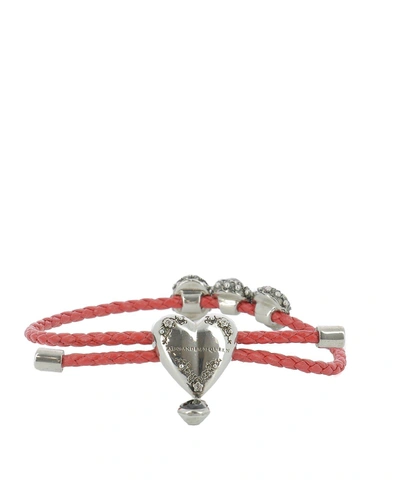 Shop Alexander Mcqueen Braided Heart Bracelet In Red