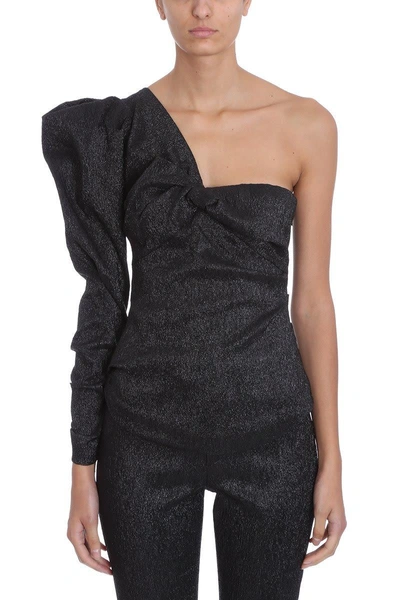 Shop Isabel Marant Loop Sparkly One Shoulder Knot Top In Black