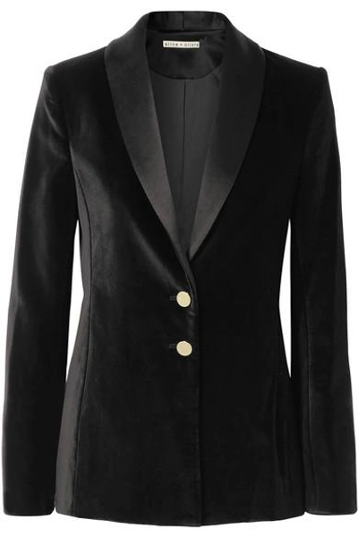 Shop Alice And Olivia Tana Satin-trimmed Velvet Blazer In Black