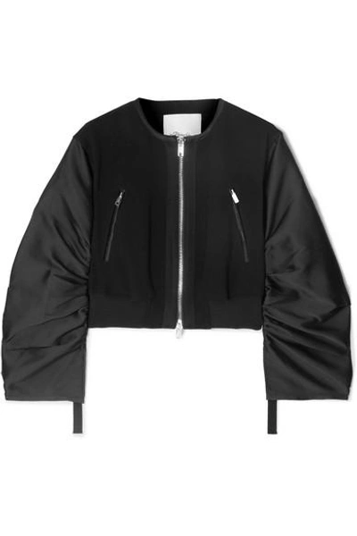 Shop 3.1 Phillip Lim / フィリップ リム Shirred Cropped Crepe And Taffeta Bomber Jacket In Black