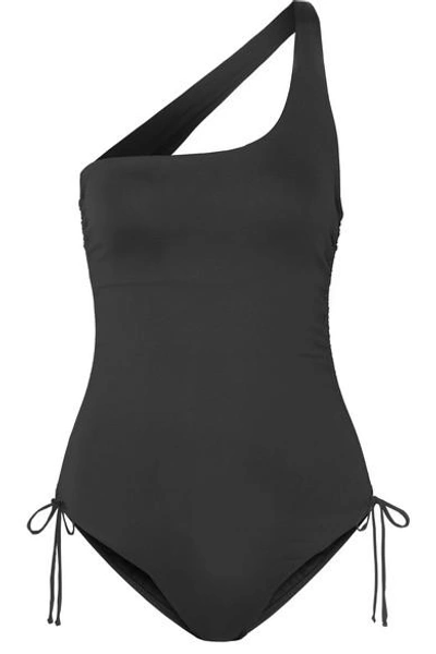 Shop Melissa Odabash Polynesia One-shoulder Ruched Swimsuit In Black