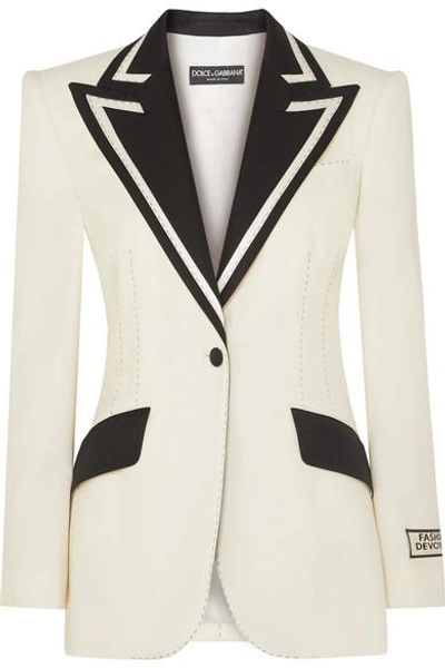 Shop Dolce & Gabbana Two-tone Wool-blend Blazer In Ivory