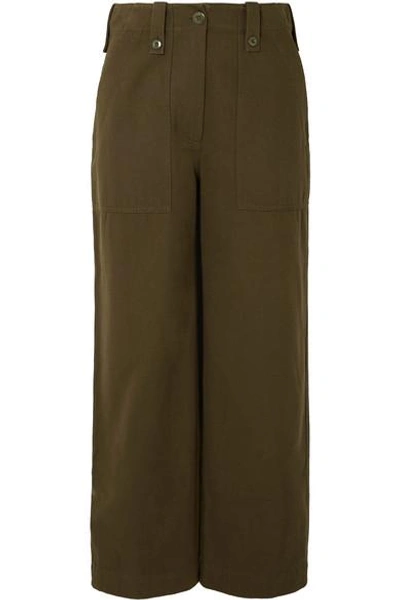 Shop Mcq By Alexander Mcqueen Major Cropped Cotton Wide-leg Pants In Army Green