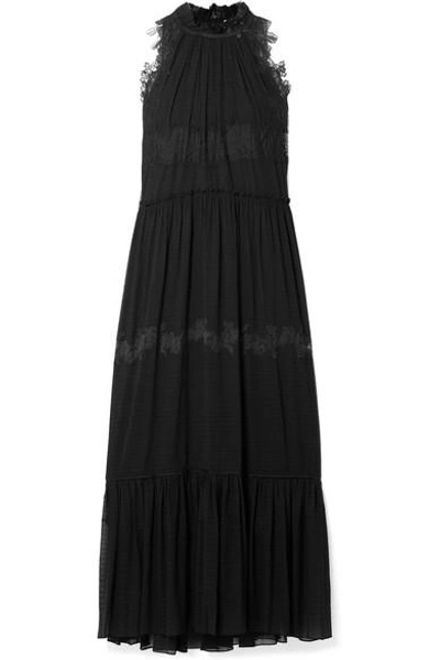 Shop 3.1 Phillip Lim / フィリップ リム Lace-trimmed Stretch-silk Crepon Maxi Dress In Black