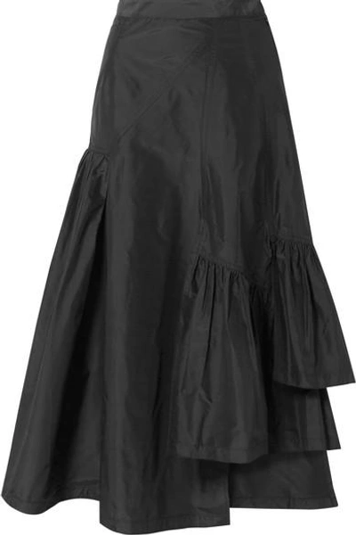 Shop 3.1 Phillip Lim / フィリップ リム Asymmetric Ruffled Silk-taffeta Midi Skirt In Black