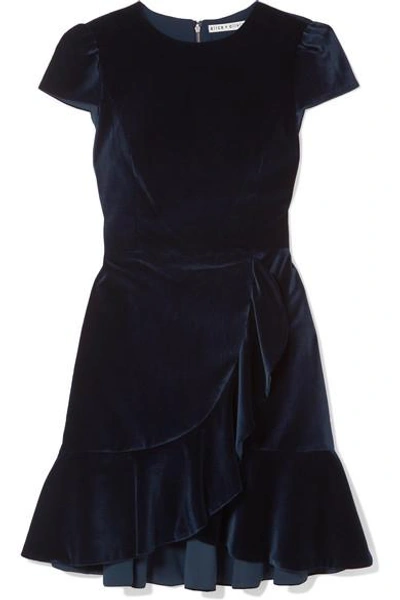 Shop Alice And Olivia Enid Ruffled Velvet Mini Dress In Navy
