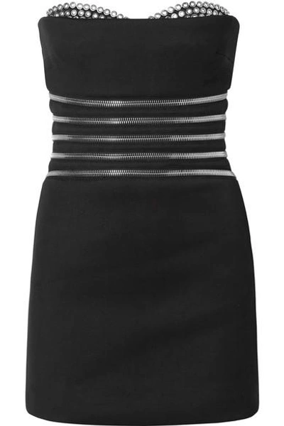 Shop Alexander Wang Embellished Stretch-crepe Mini Dress In Black