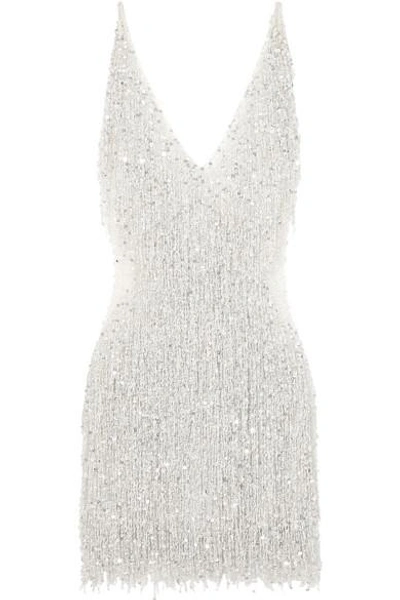 Shop Naeem Khan Gatsby Embellished Chiffon Mini Dress In White