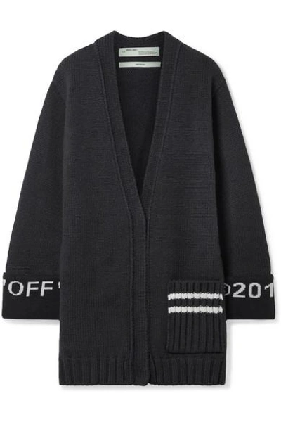 Shop Off-white Oversized Intarsia Wool-blend Cardigan In Black