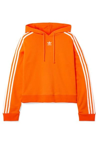 Shop Adidas Originals Cropped Striped Cotton-terry Hoodie In Orange