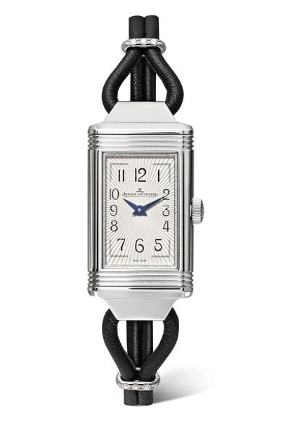 Shop Jaeger-lecoultre Reverso One Cordonnet 16.3mm Stainless Steel, Leather And Diamond Watch In Silver