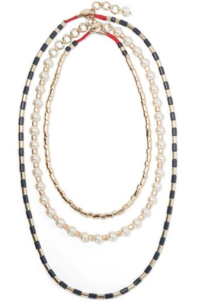 Shop Roxanne Assoulin Suit Up Set Of Three Gold-tone, Enamel And Faux Pearl Necklaces