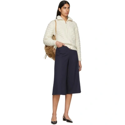 Shop See By Chloé See By Chloe White And Beige Textured Knit Jacket