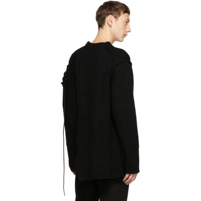 Shop Yohji Yamamoto Black Leather String Crewneck Sweater