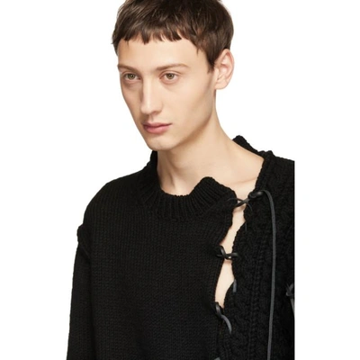 Shop Yohji Yamamoto Black Leather String Crewneck Sweater