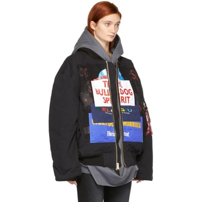 Shop Vetements Reversible Black Alpha Industries Edition Oversized Bulldog Patchwork Bomber Jacket In Black/bulld