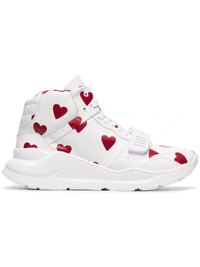 Shop Burberry Heart Print Leather High In White