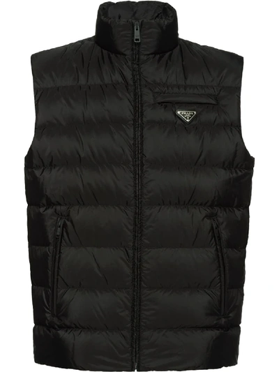 Shop Prada Padded Nylon Vest In F0i21 Black+burgundy