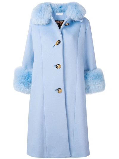 Shop Saks Potts Fur Trim Oversized Coat In Blue