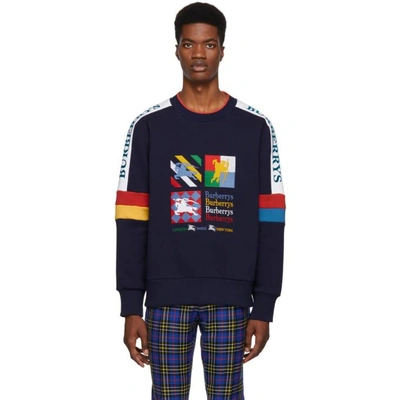 Burberry Colour Block Embroidered Archive Logo Sweater In True Navy |  ModeSens